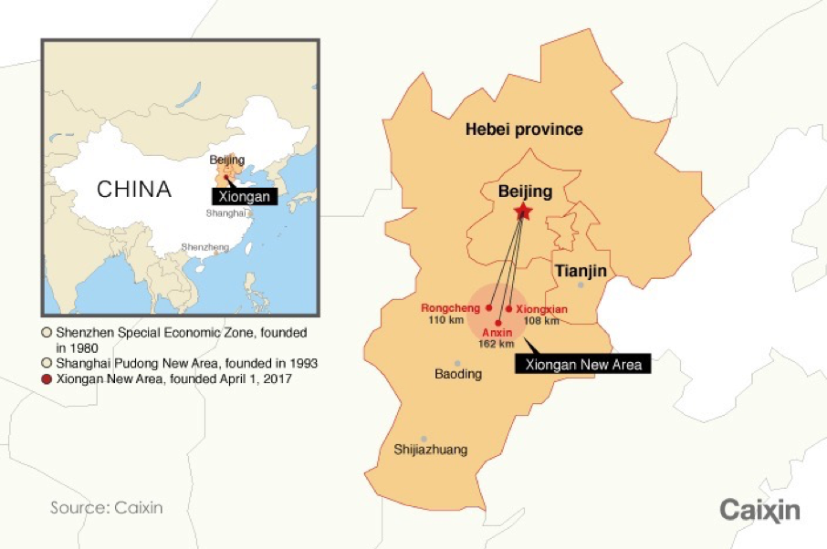 The location of China's new megacity - Xiong'an New Area