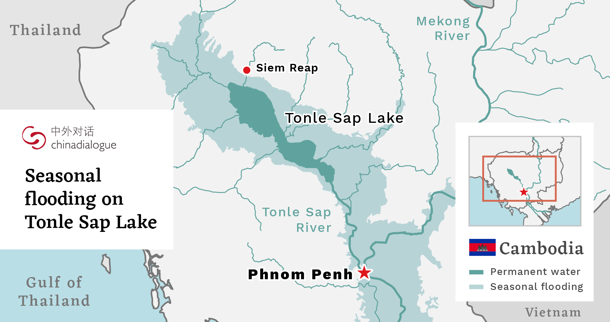 map of Tonle sap lake, Cambodia, showing areas affected by seasonal flooding